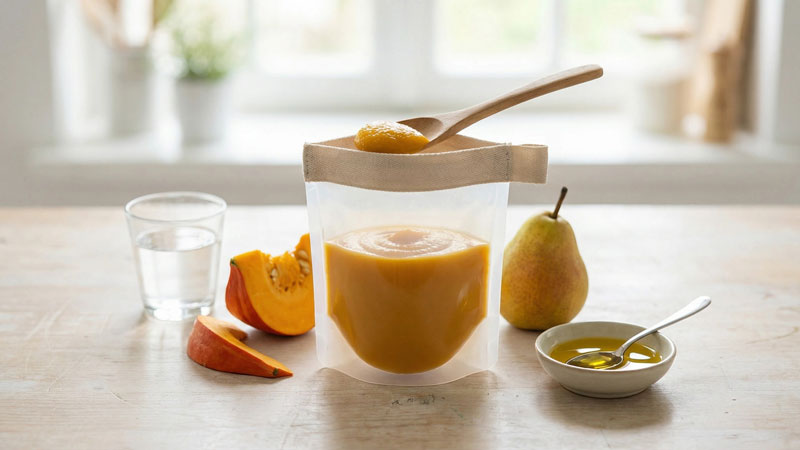 Kürbis-Birne Babybrei Quetschie