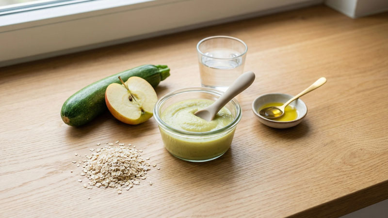 Zucchini-Apfel-Hafer Babybrei Quetschie